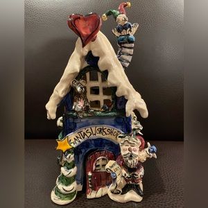 Blue Sky Corp Santa’s Workshop Ceramic Candle Holder